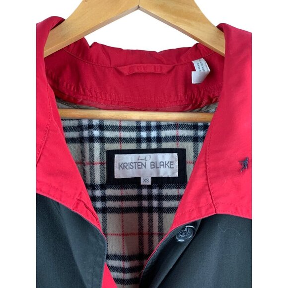 Kristen Blake Womens Black Trench Coat With Red Collar & Plaid Lining XS - Picture 3 of 4
